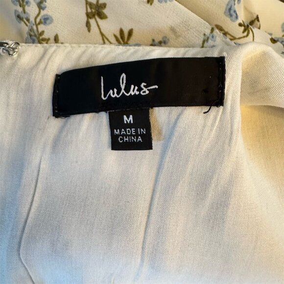 Lulus Women's M White Floral Bohemian Mini Dress Short Sleeve V-Neck - Picture 7 of 8